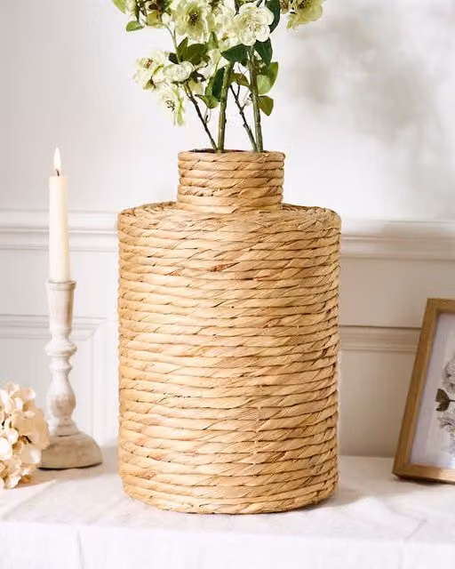 Dibor Traditional Water Hyacinth Stem Flower Vase in Beige and Sand