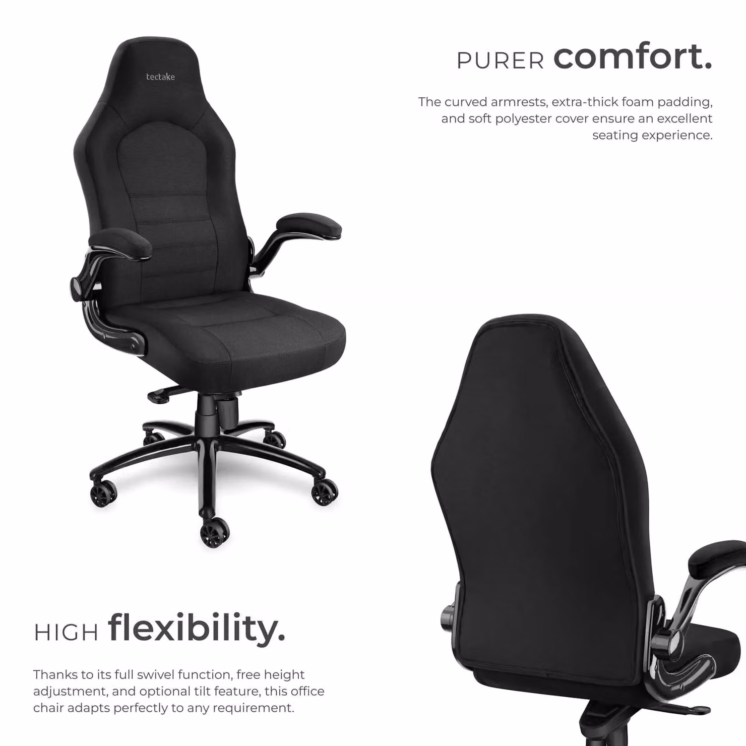 tectake Springsteen Executive Office Chair in Black with Armrests and Swivel Function – 3