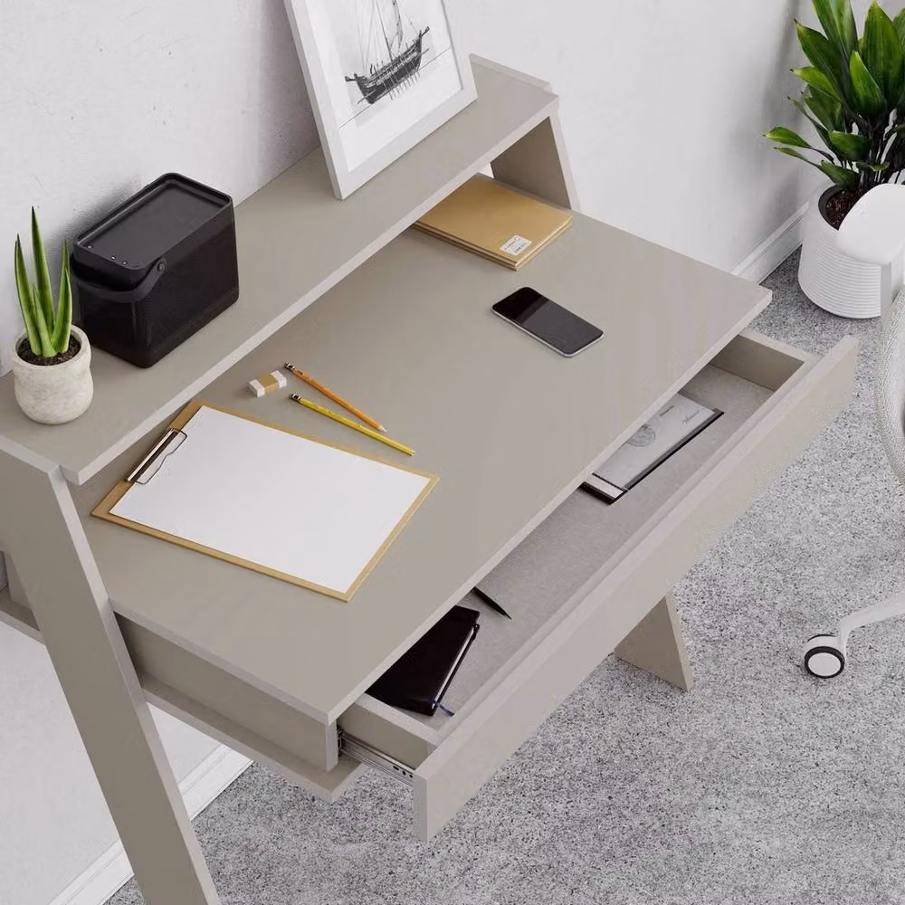 FORGEVIO Modern Wall-Mounted Office Desk with 1 Drawer in Matt Beige – 1