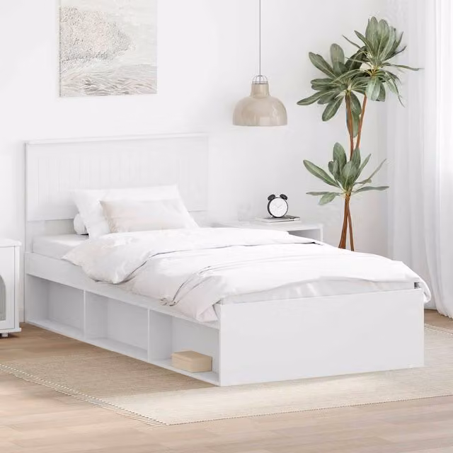 Berkfield Home Modern Bed Frame with Headboard in White Pine and Engineered Wood, W/D/H: 100 x 200 cm