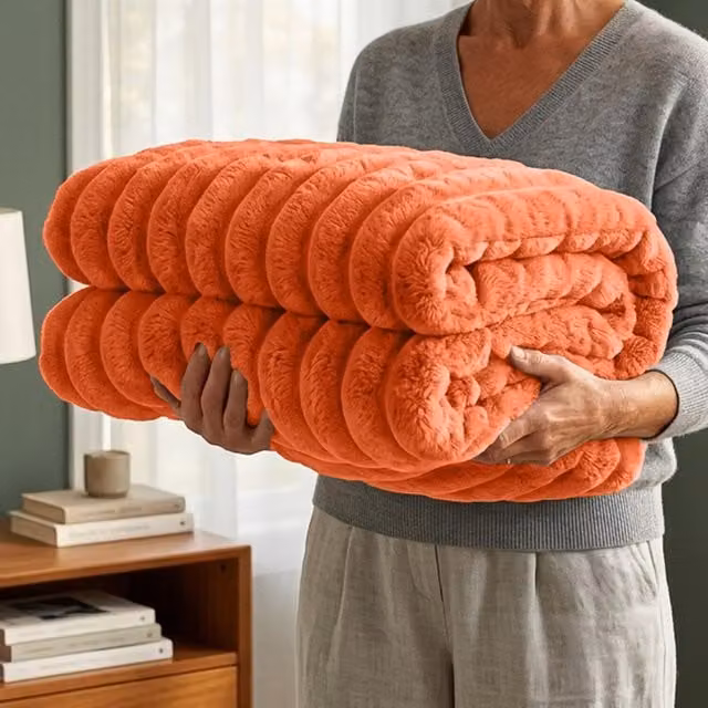 Casabella Orange Striped Polyester Fleece Blanket