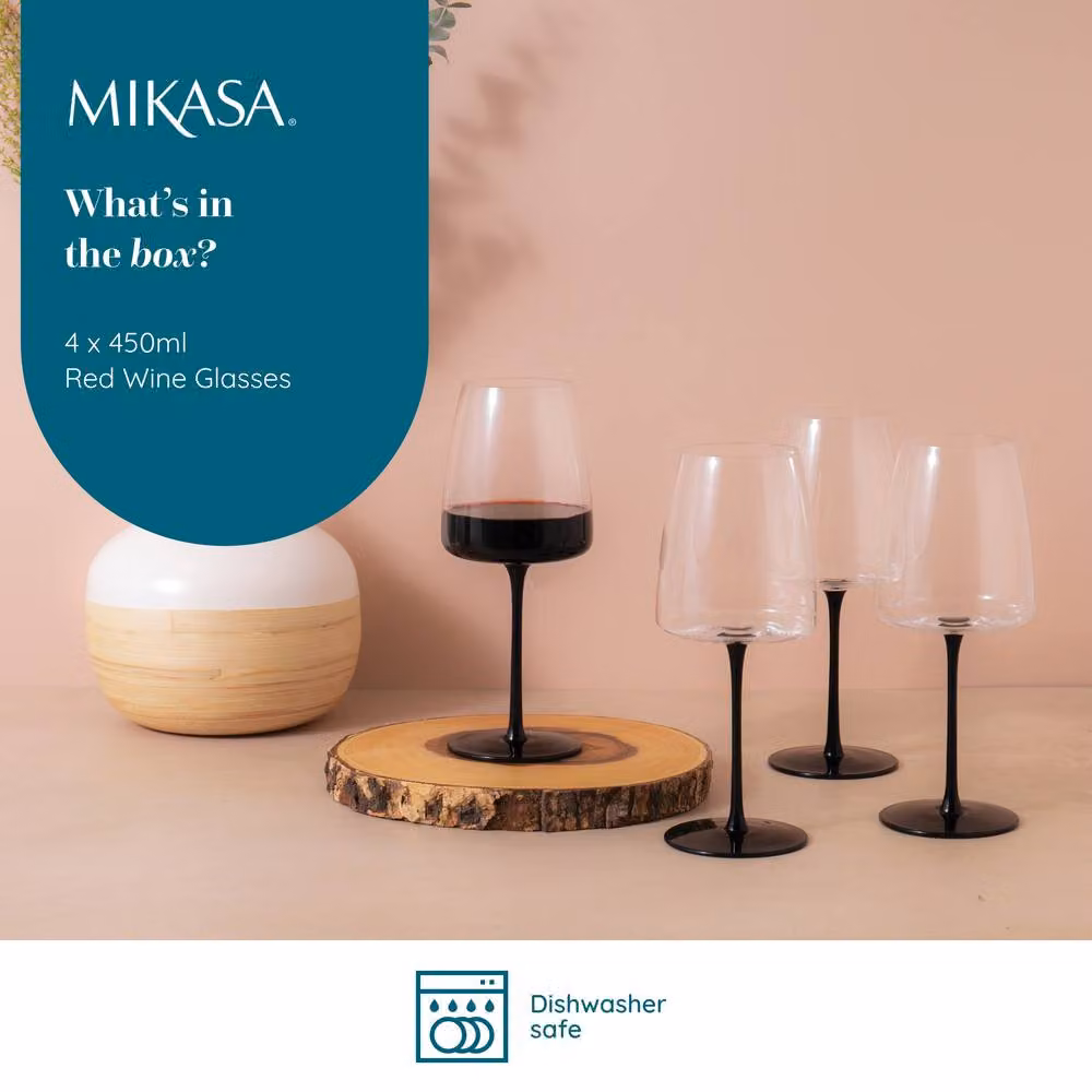 Mikasa Palermo Lead-Free Crystal Wine Glasses, Set of 8, 450ml, Clear – 6