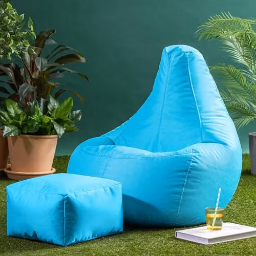icon Gaming Recliner Indoor and Outdoor Bean Bag with Footstool in Turquoise Blue – 2