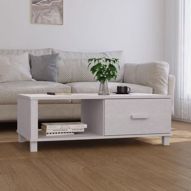 Berkfield Home HAMAR Coffee Table, White Solid Pine Wood, W/D/H: 100 x 55 x 35 cm – 1