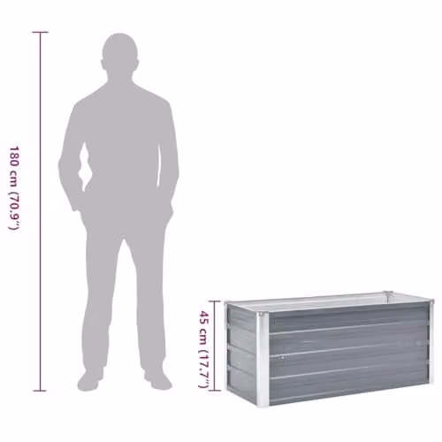 vidaXL Galvanised Steel Raised Bed Planter, Grey, W: 100 cm, D: 40 cm, H: 45 cm – 2