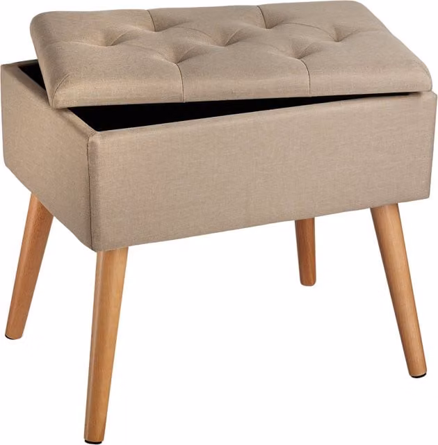 tectake Ranya Upholstered Linen Look Bench with Storage Space in Sand