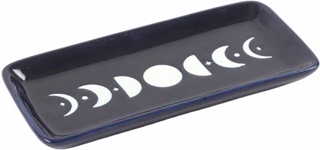 KDMK Blue Ceramic Moon Phase Trinket Dish for Rings and Crystals