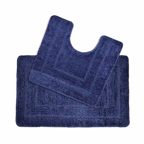 Allure Bath Fashions Two Piece Non-Slip Microfibre Bath and Pedestal Mat Set in Blue – 1