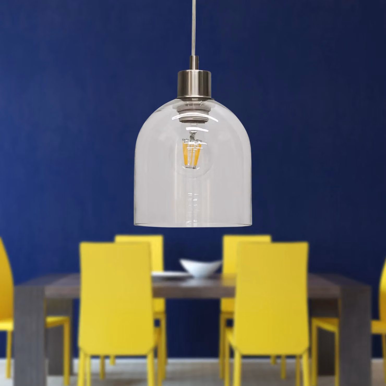 First Choice Lighting Belten Set of 2 Pendant Lights with Transparent Glass Cloche and Silver Metal Fitting – 2