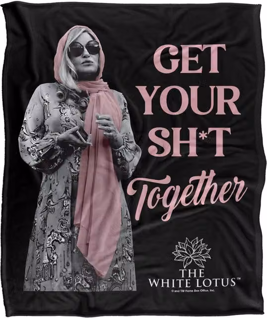Warner Bros. The White Lotus Get Your Sh*T Together Super Soft Silky Touch Throw Blanket, Large, Black and Multicolour – 1