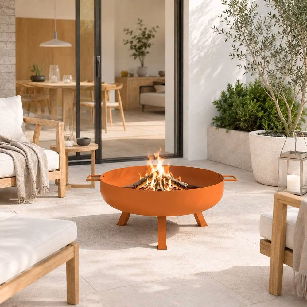 Teamson Home Outdoor Garden Fire Pit with Spark Guard, Terracotta Brown, Diameter: 70 cm – 3