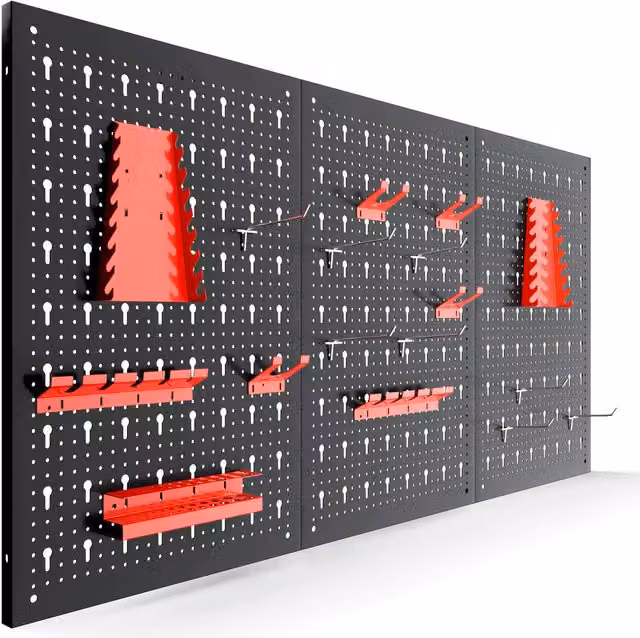AREBOS Red Metal Perforated Tool Wall with 17 Parts