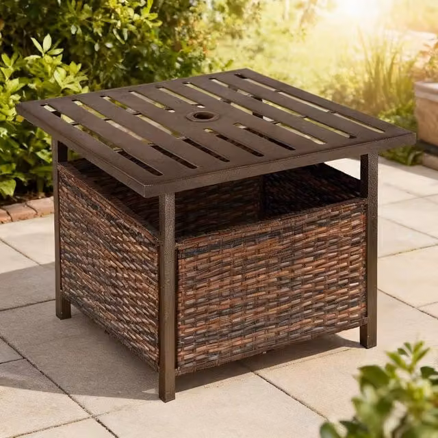 ERGOVEXA Brown Polyrattan Square Garden Coffee Table, W: 55.5 cm, D: 55.5 cm, H: 46.0 cm