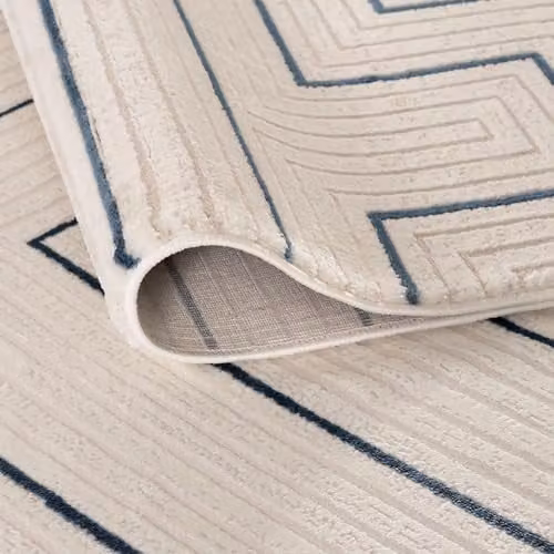 THE RUGS Carmel Modern Geometric Area Rug in Blue and Beige, W: 80 cm, L: 300 cm – 3