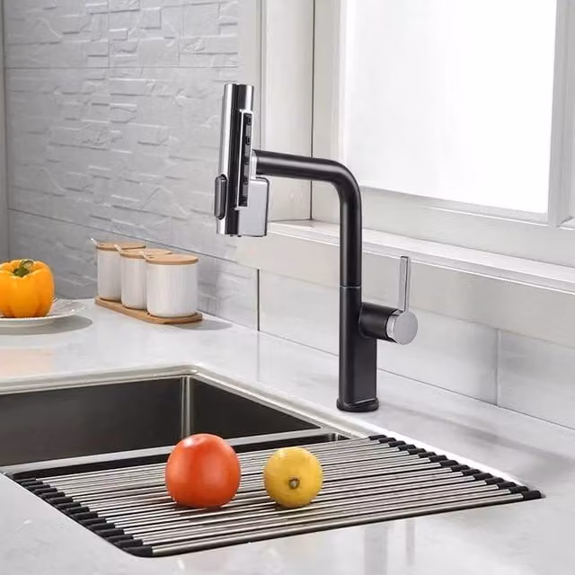 KORVIXA Matt Black Kitchen Sink Mixer Tap with Pull Out Swivel Spout and Spray Function
