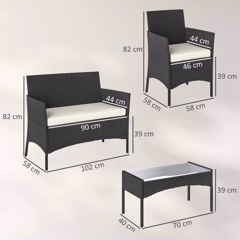 OUTSUNNY 4 Piece Polyrattan Garden Furniture Set with Cushions in Beige and White – 3