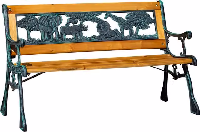 Samuel Alexander 2 Seater Childrens Garden Bench in Brown Treated Hardwood and Metal