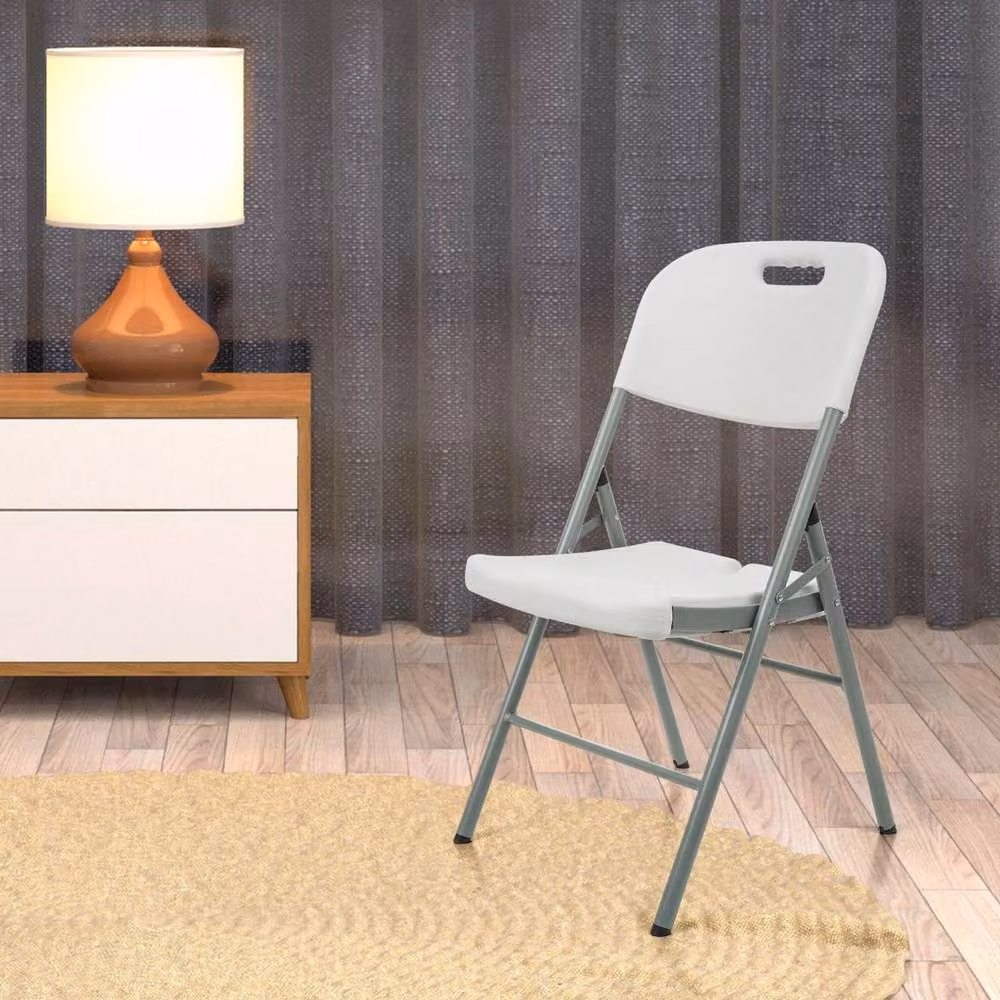 EONLION Set of 2 Folding Plastic and Metal Chairs for Indoor and Outdoor Garden Use in White, Height: 100 cm – 2