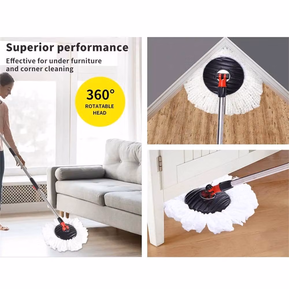 EONLION Black Rotating 2 Floor Mop Head Bucket Set with Wringer and Microfibre, Height: 100 cm – 3