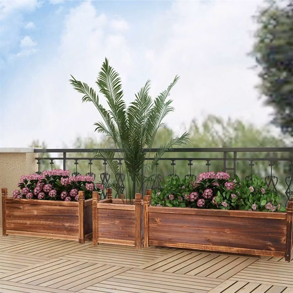 EONLION Brown Wooden Raised Garden Bed for Vegetables, Herbs and Flowers, W/D/H: 100 x 38 x 30 cm – 3