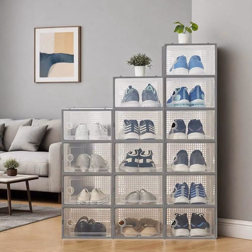 Havendro 15 Pack Stackable Grey Transparent Plastic Shoe Storage Boxes with Lids – 2