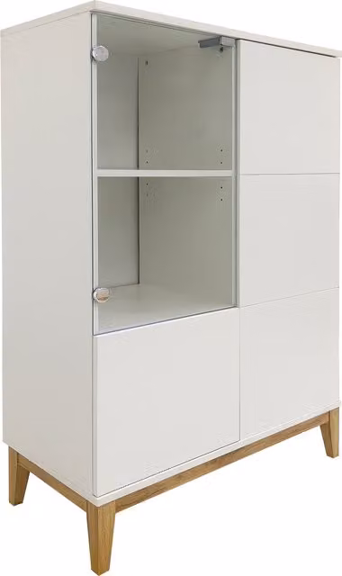 Dorel Pelle Highboard in White Oak with Glass Doors, H 122 x W 80 x D 40 cm