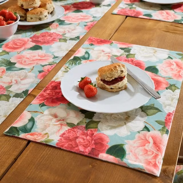 Royal Horticultural Society Floral Rose Garden Cotton Placemats, Green and Multicolour, W: 34 cm, H: 46 cm