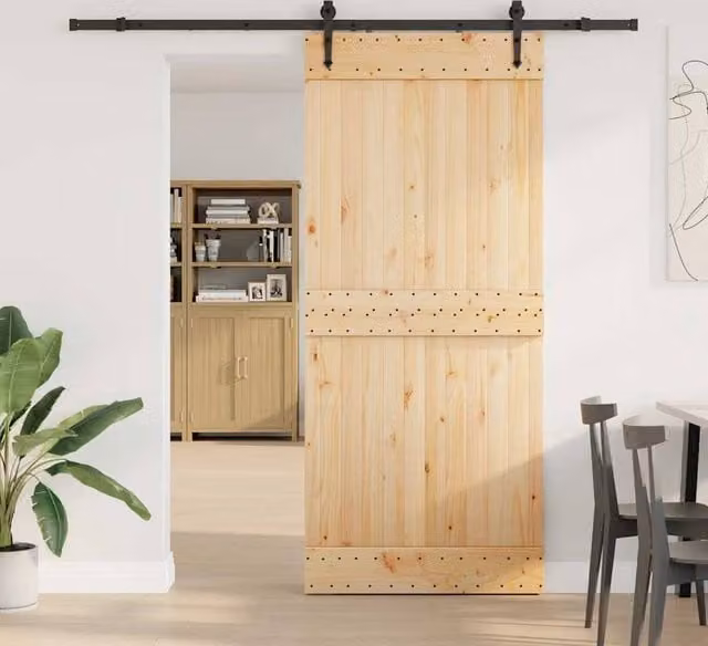 Berkfield Home Rustic Solid Pine Sliding Door with Hardware Set in Beige and Sand, W: 90 cm, H: 210 cm