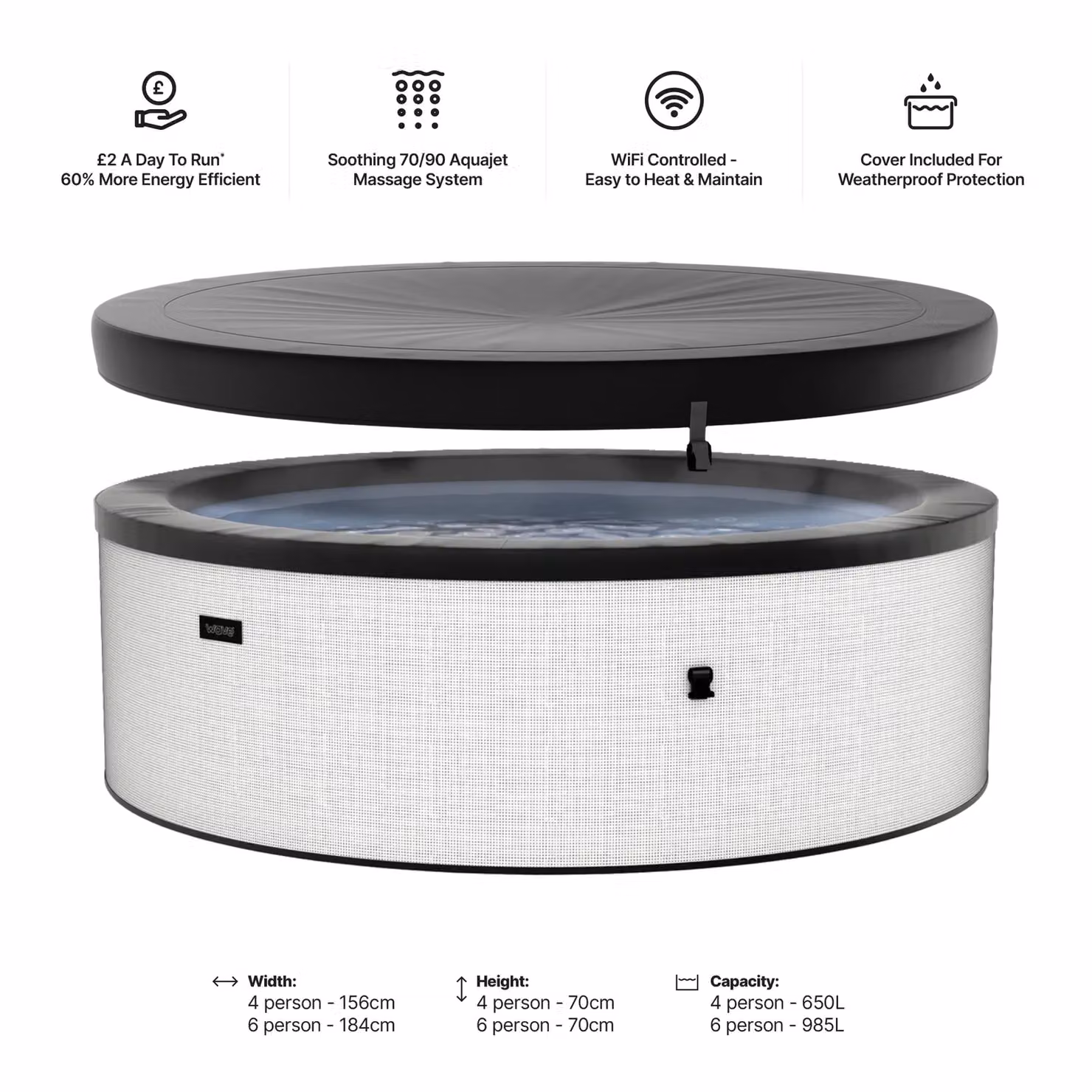 Wave Spas Wave Tahoe 6-Person Round Foam Hot Tub with Integrated Heater and 90 Jets in White – 5