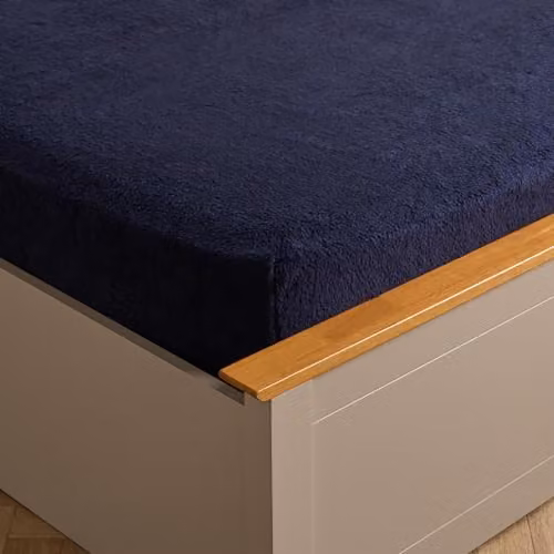 OHS Single Teddy Fleece Thermal Fitted Bed Sheet, Blue, W/D/H: 90 x 190 cm
