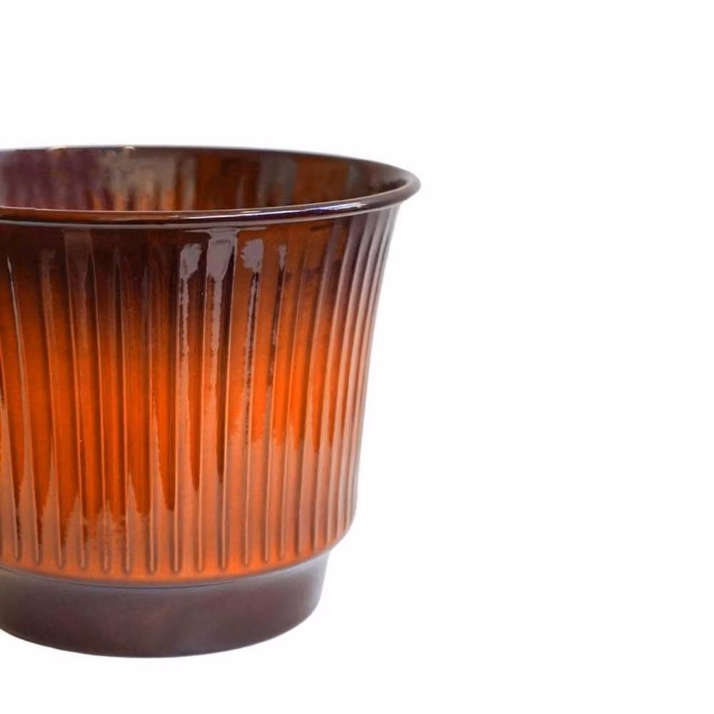 Lemon Pavilion Furniture and Decor Jasper Ribbed Tapered Metal Planter Set of 4, Orange – 2