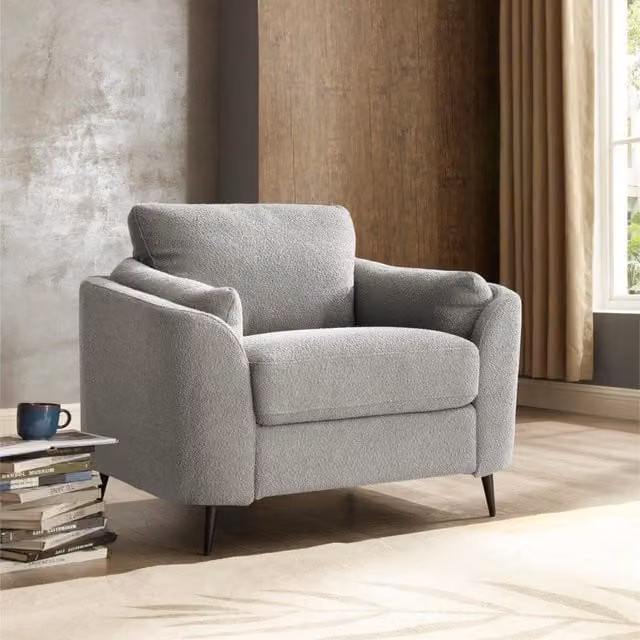 Lyra Sofa Range in Light Grey Boucle with Metal Legs and Sleeping Function