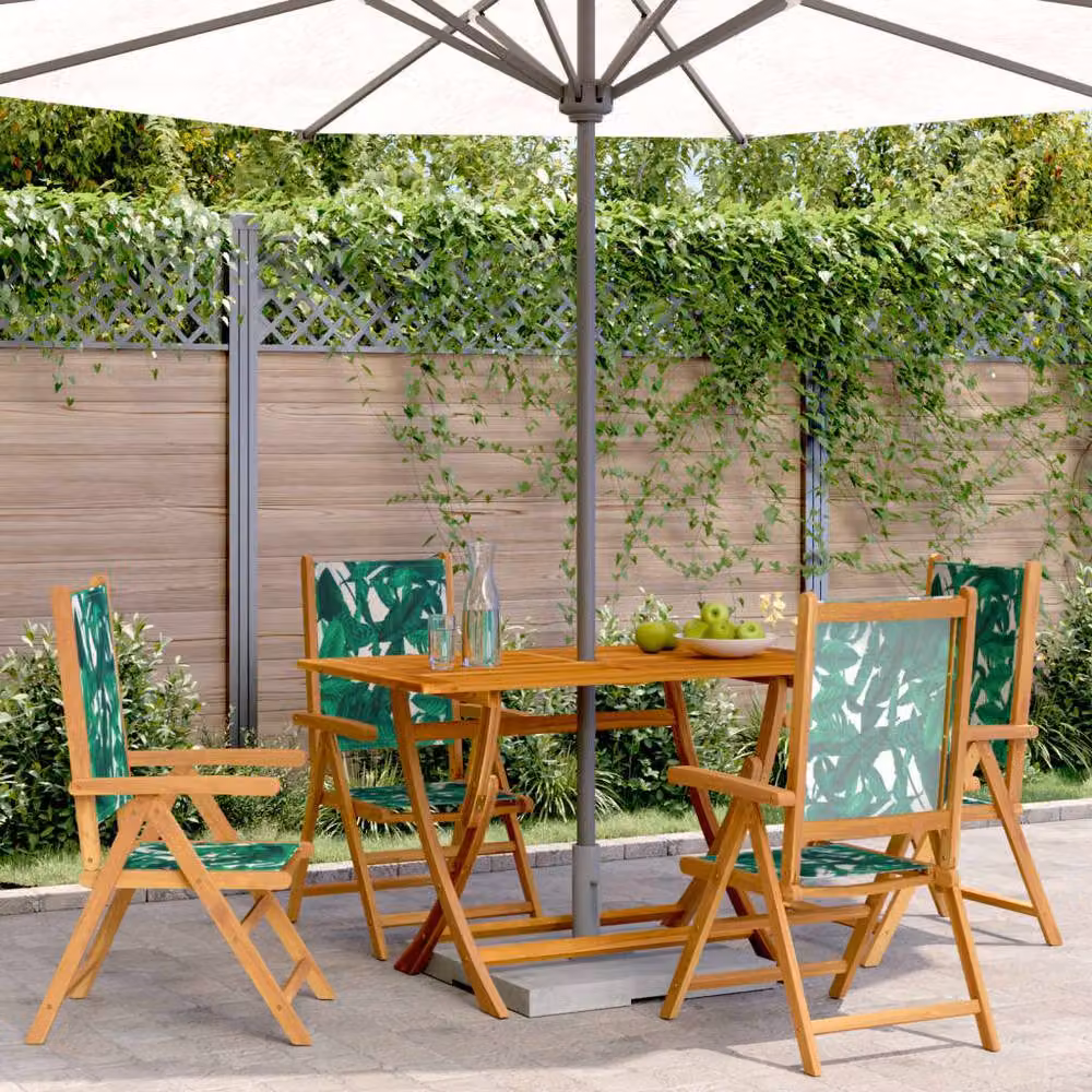 Berkfield Home Set of 4 Reclining Garden Chairs in Green Fabric and Acacia Wood – 2