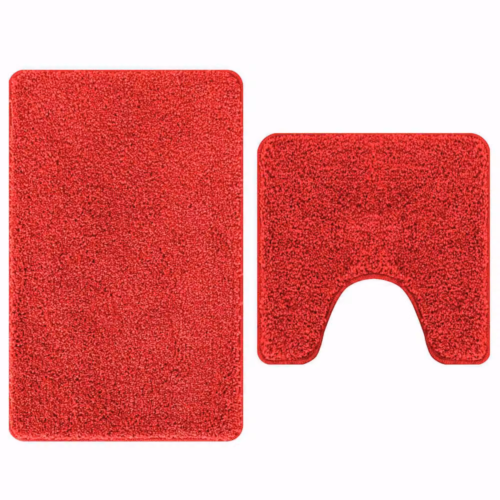 Berkfield Home Modern 2 Piece Non-Slip Red Cotton Bath Mat Set – 2