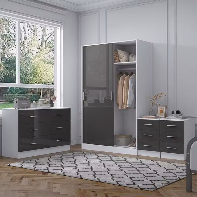 Reflect Modern Bedroom Furniture Set in Grey Gloss and Matt White – 1