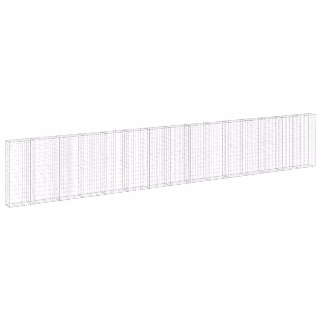 Berkfield Home Galvanised Steel Gabion Fence Wall with Covers in Silver, W/D/H: 900 x 30 x 150 cm – 2