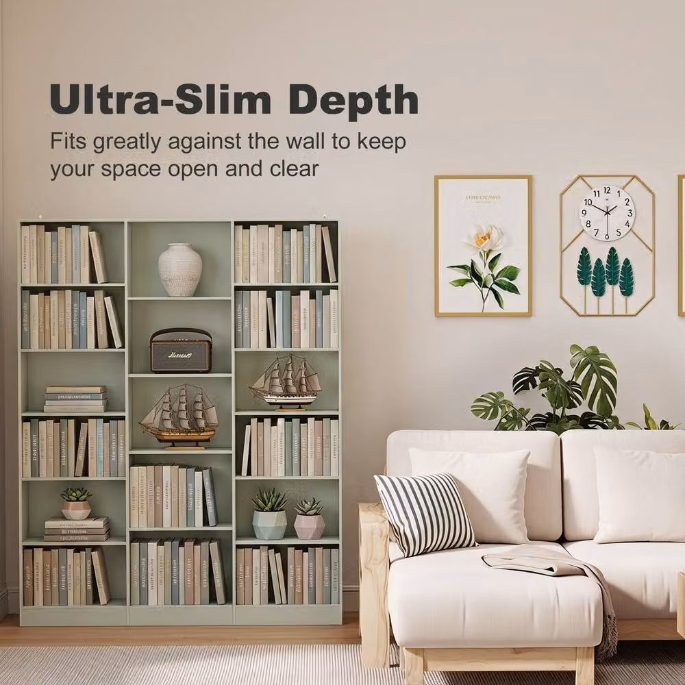 HOMCOM Modern Freestanding Open Storage Bookcase with 17 Adjustable Shelves in Matt Light Green, H: 188.0 cm x W: 149.0 cm – 3