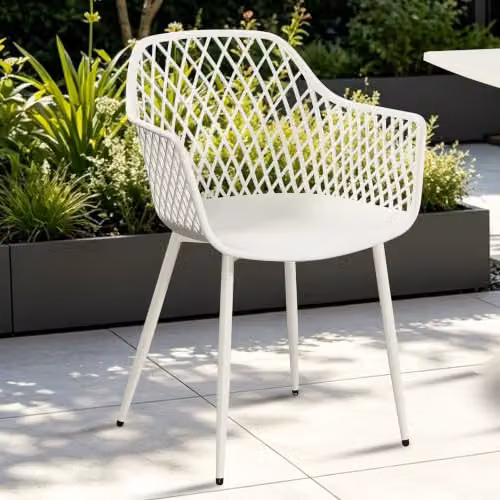 Core Products Sunray Outdoor Dining Chairs Set of 2, Geometric Lattice Armchairs with Matt Steel Powder-Coated Legs in White or Green – 2