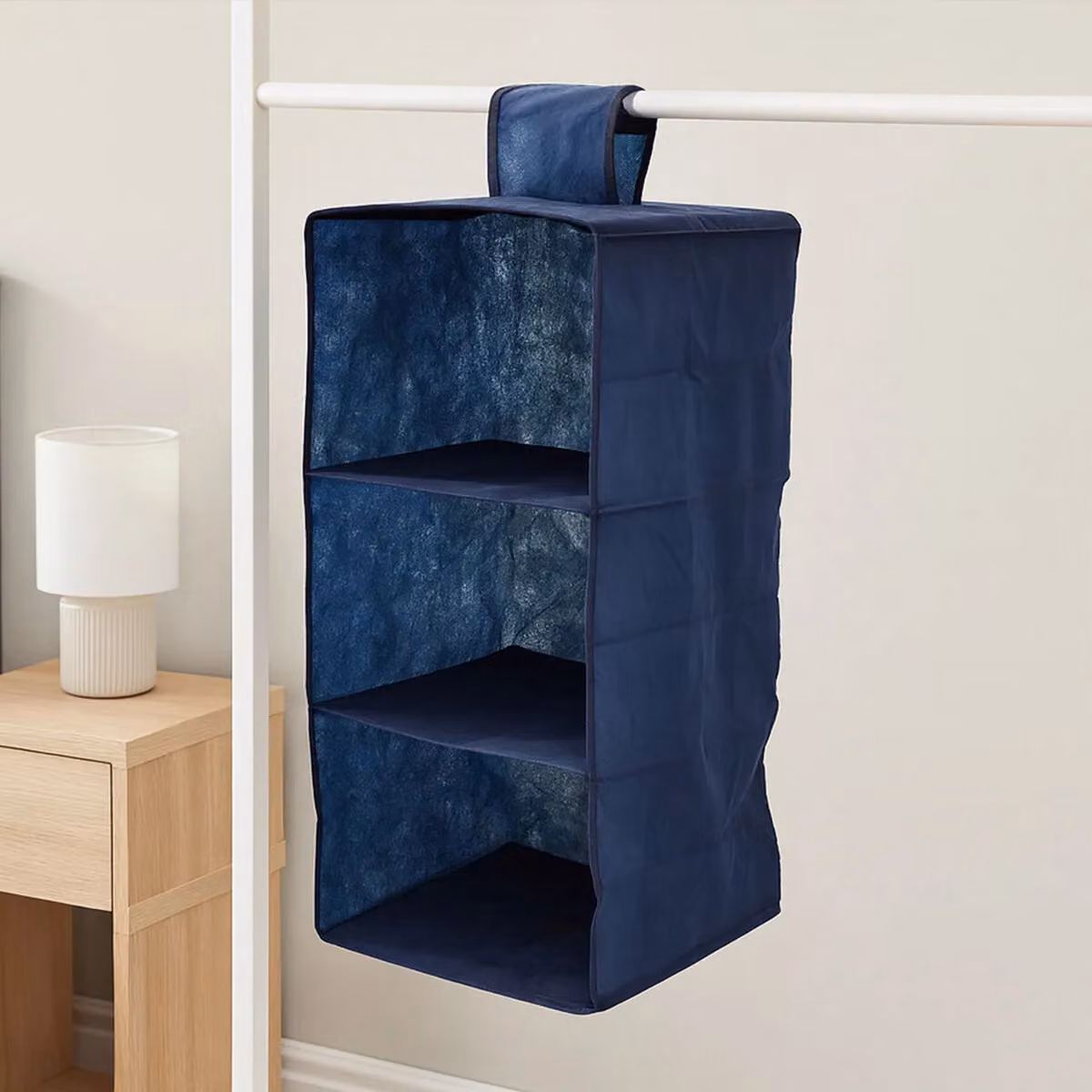 Orsina 3-Section Hanging Garment Organiser in Blue and Black with Plastic Shelf Inserts – 2