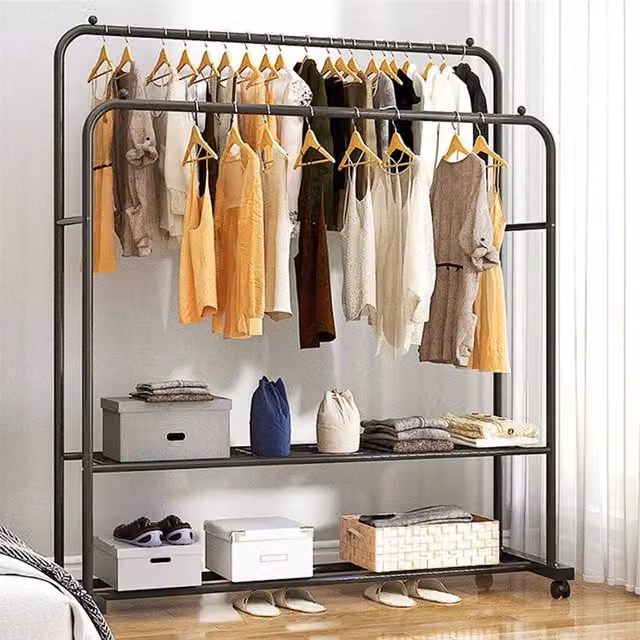 VOGREX Double Clothing Rail in Black Rustic Metal Style – 1