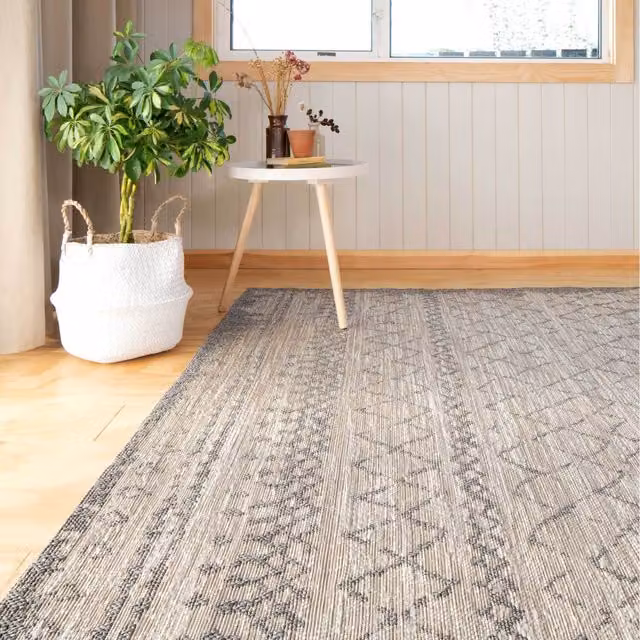 The Rug House Tribal Geometric Moroccan Flatweave Indoor Outdoor Weatherproof Rug in Beige and Grey, W: 290 cm, D: 200 cm