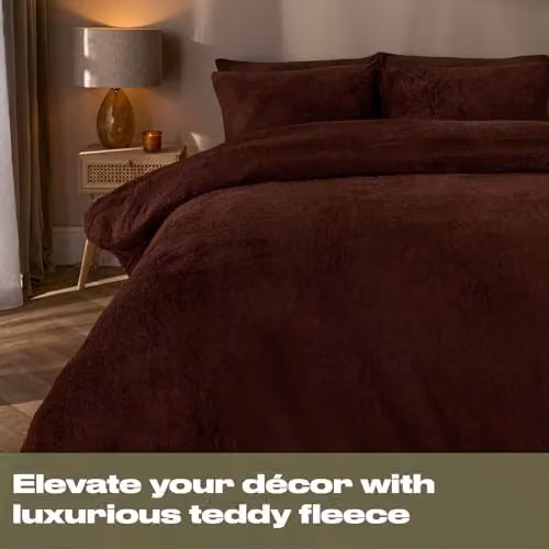 OHS Thermal Soft Teddy Fleece Duvet Cover and Pillowcase Set, Brown, W/D/H: 180 x 200 cm – 2