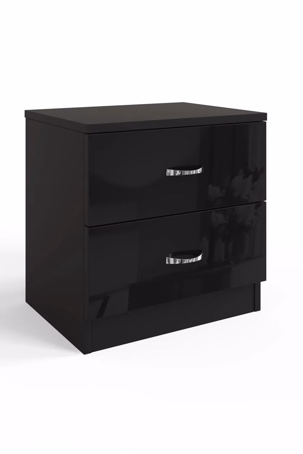 FWStyle Chilton 2 Drawer Bedside Table in Black Gloss, H 46 x W 45 x D 40 cm – 2