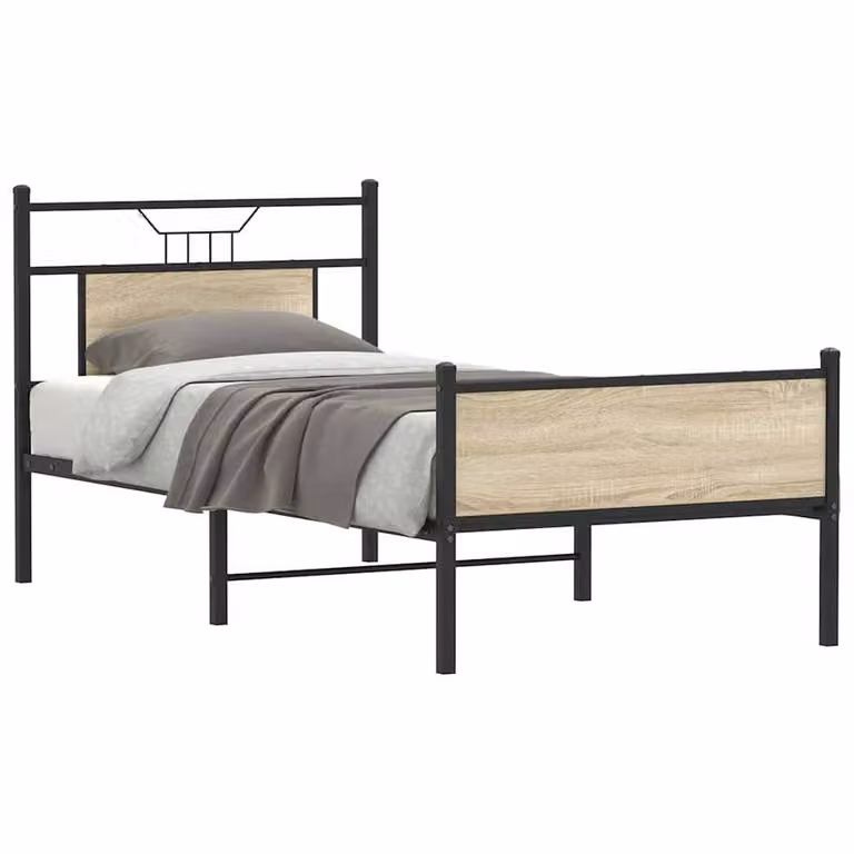 Berkfield Home Single Bed Frame in Sonoma Oak Brown, Engineered Wood, W/D/H: 90 x 190 cm