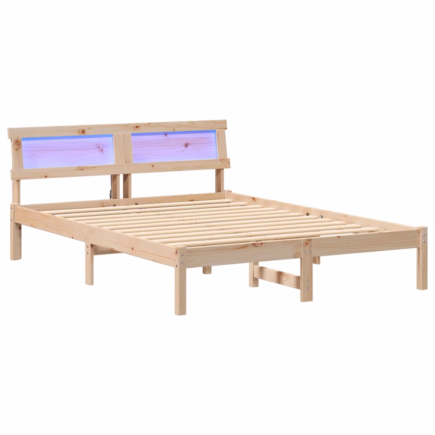 Berkfield Home Modern Pine Wood Bed Frame with Headboard and LED Strip Lights, Brown, W: 135 cm, D: 190 cm, H: 73 cm