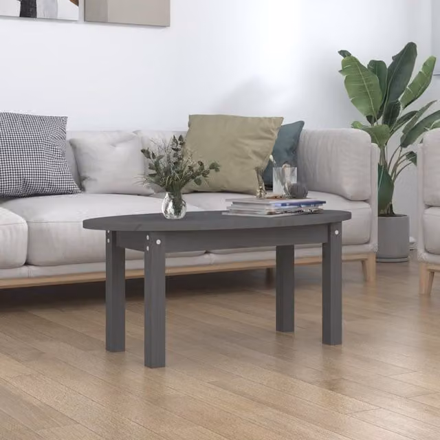 Berkfield Home Grey Rustic Solid Pine Coffee Table W/D/H: 80 x 40 x 35 cm