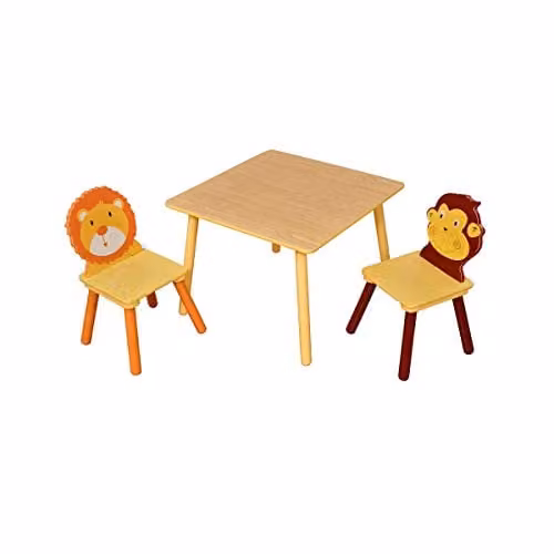 Liberty House Toys Pine Wood Childrens Table and 3 Chairs Set in Brown and Multicolour, W/D/H: 60 x 44 x 30 cm – 1