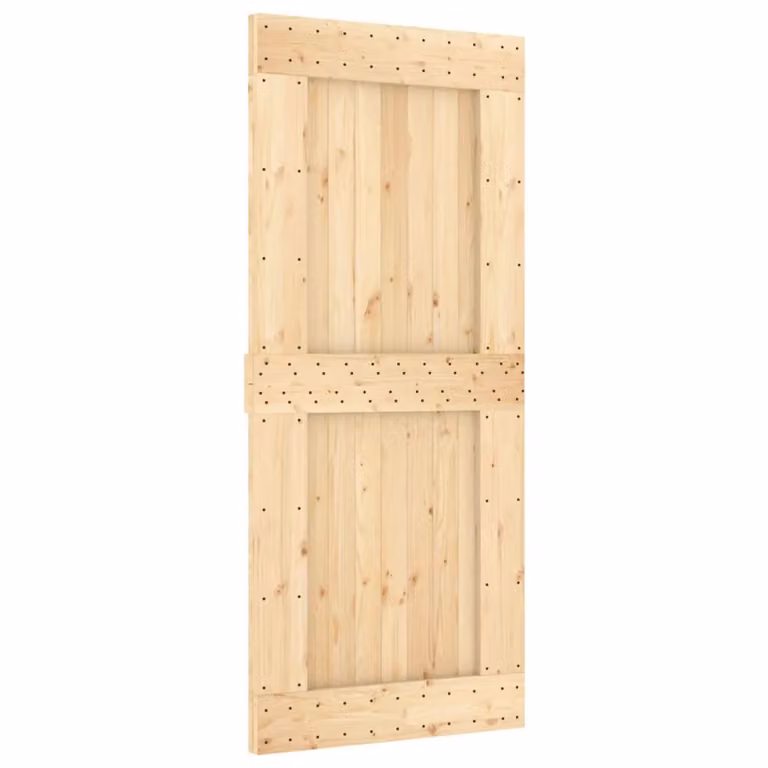 Berkfield Home Rustic Solid Wood Pine Sliding Door with Hardware Set in Brown, W: 90 cm, H: 210 cm