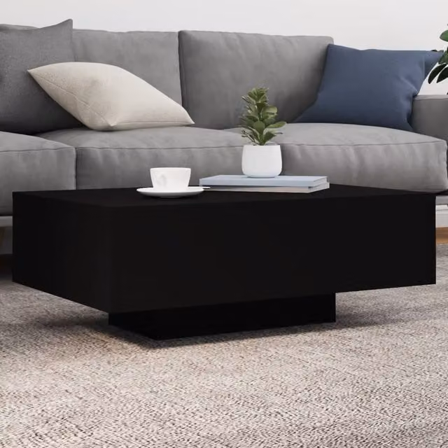 Berkfield Home Modern Black Coffee Table with LED Lights W: 85 cm, D: 55 cm, H: 31 cm