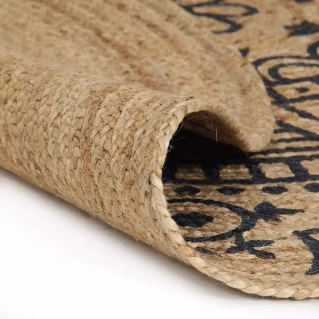 Berkfield Home Handmade Braided Jute Round Rug with Blue Floral Print, Brown, Diameter: 100 cm